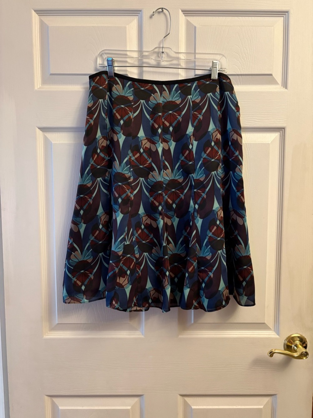 Axcess Liz Claiborne Teal and Brown Floral A-Line Skirt with Navy Accents